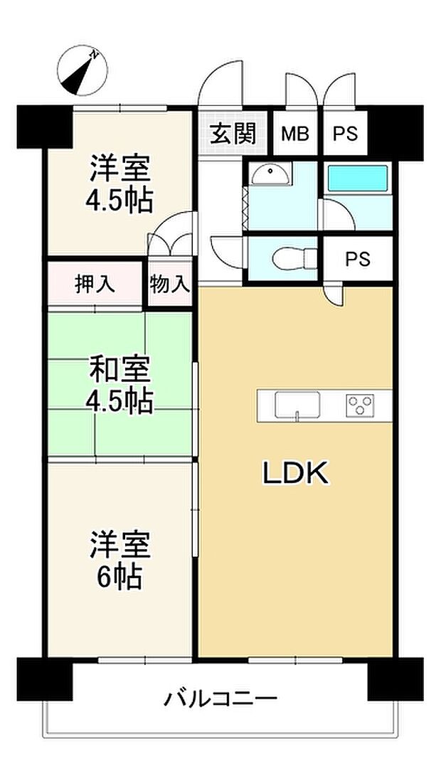 向島ニュータウン第三街区Ｄ棟(3LDK) 6階の間取り図