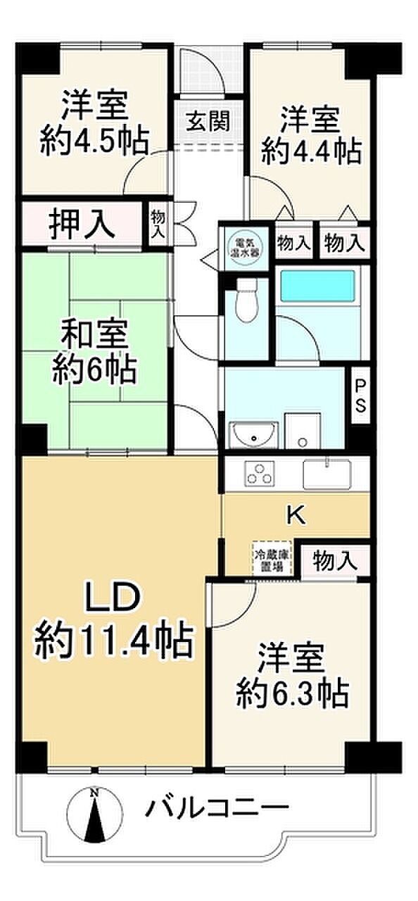 サンハイツ宝塚五月台Ａ棟(4LDK) 7階の間取り図