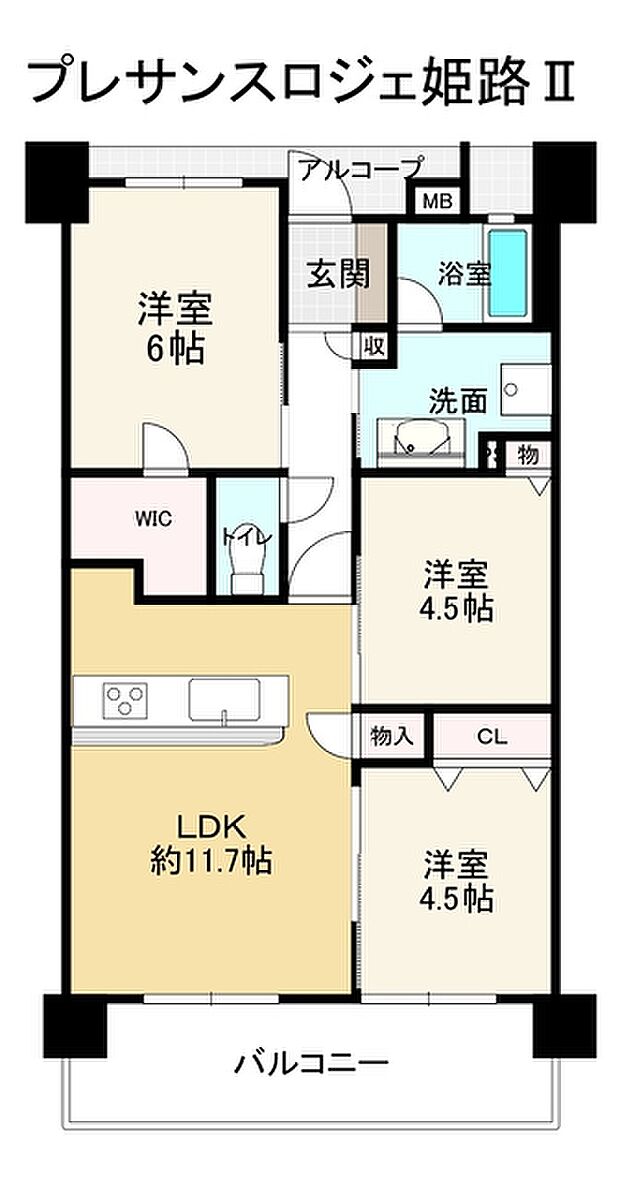 プレサンスロジェ姫路II(3LDK) 7階の間取り図