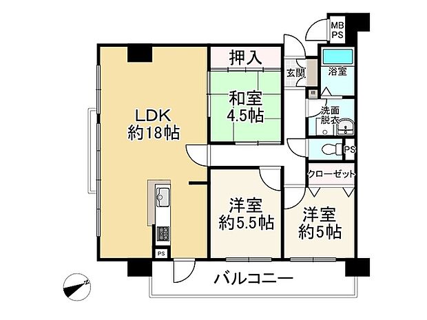 朝日プラザ東今宿(3LDK) 6階の間取り図