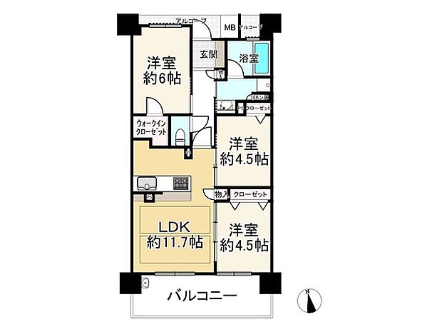 プレサンスロジェ姫路II(3LDK) 6階の間取り図