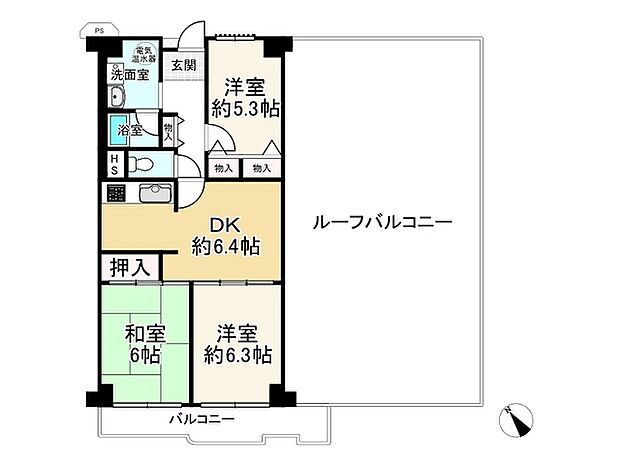 姫路西スカイハイツ(3DK) 8階の間取り図