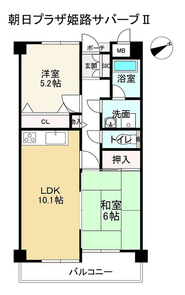 朝日プラザ姫路サバーブII(2LDK) 2階の間取り図
