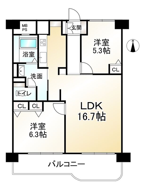 山科住宅Ｄ棟(2LDK) 10階の間取り図