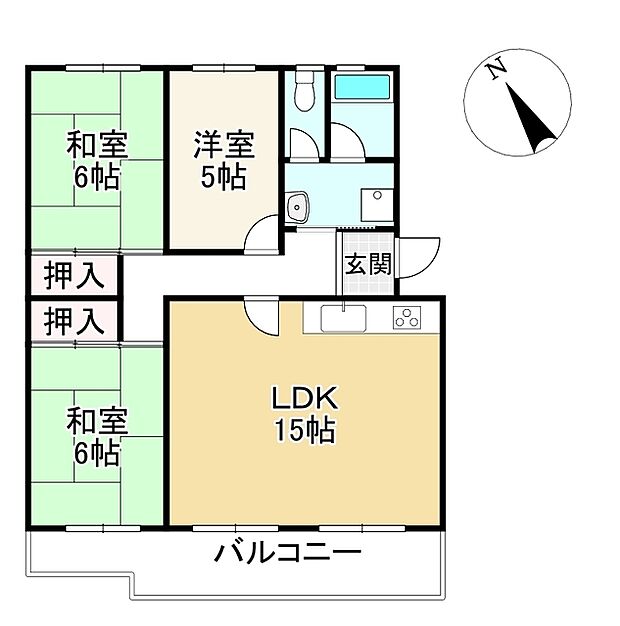 膳所ハイツ9号棟(3LDK) 2階の間取り図