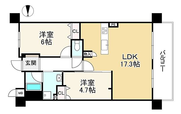 オルフェアライフ伏見稲荷(2LDK) 6階の間取り図