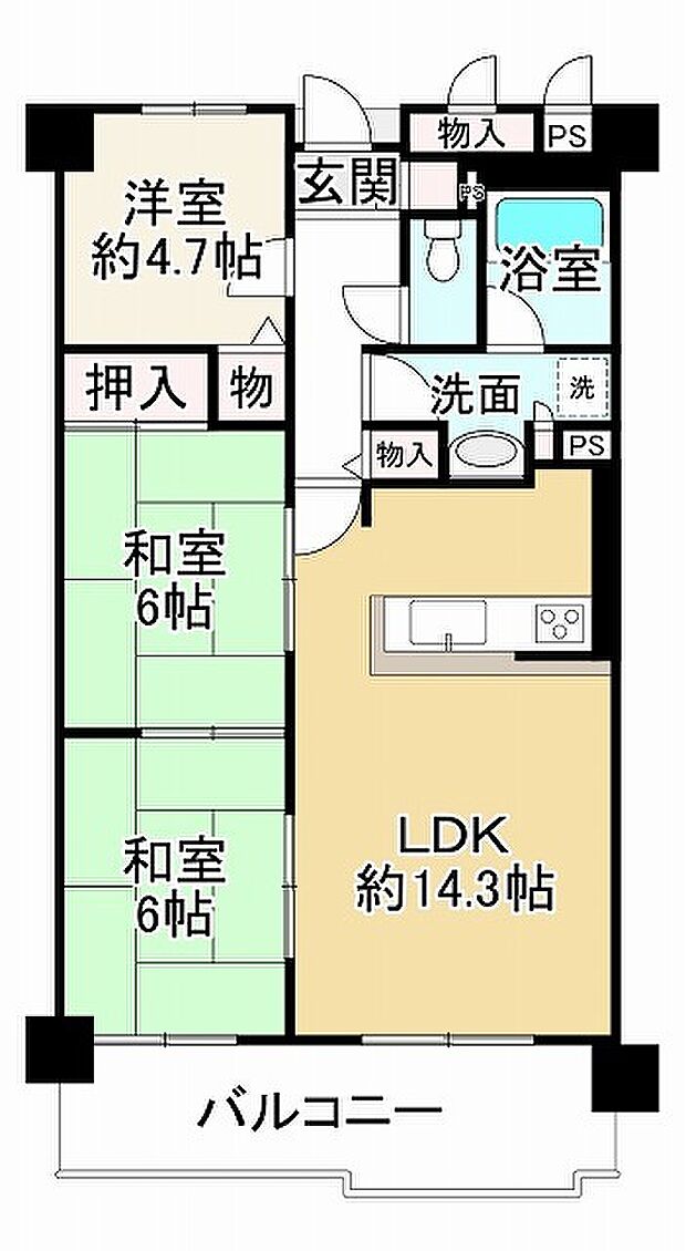 朝日プラザＣＩＴＹウエストヒル神戸Ｂ棟(3LDK) 3階の間取り図