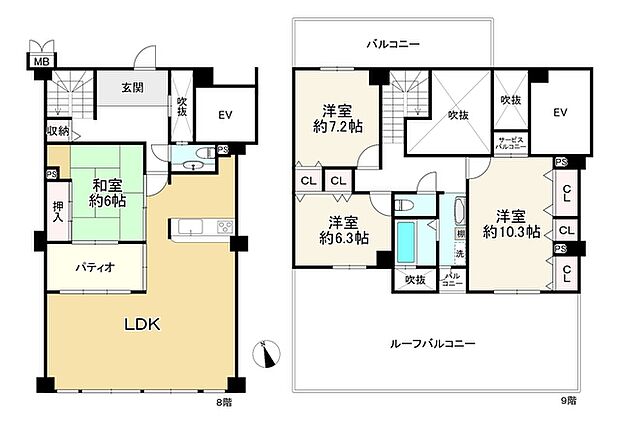 ディオ・フェルティ須磨・名谷(4LDK) 8階の間取り図