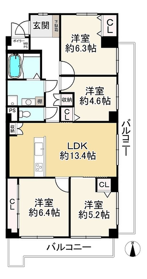 ライオンズマンション朝霧(4LDK) 2階の間取り図