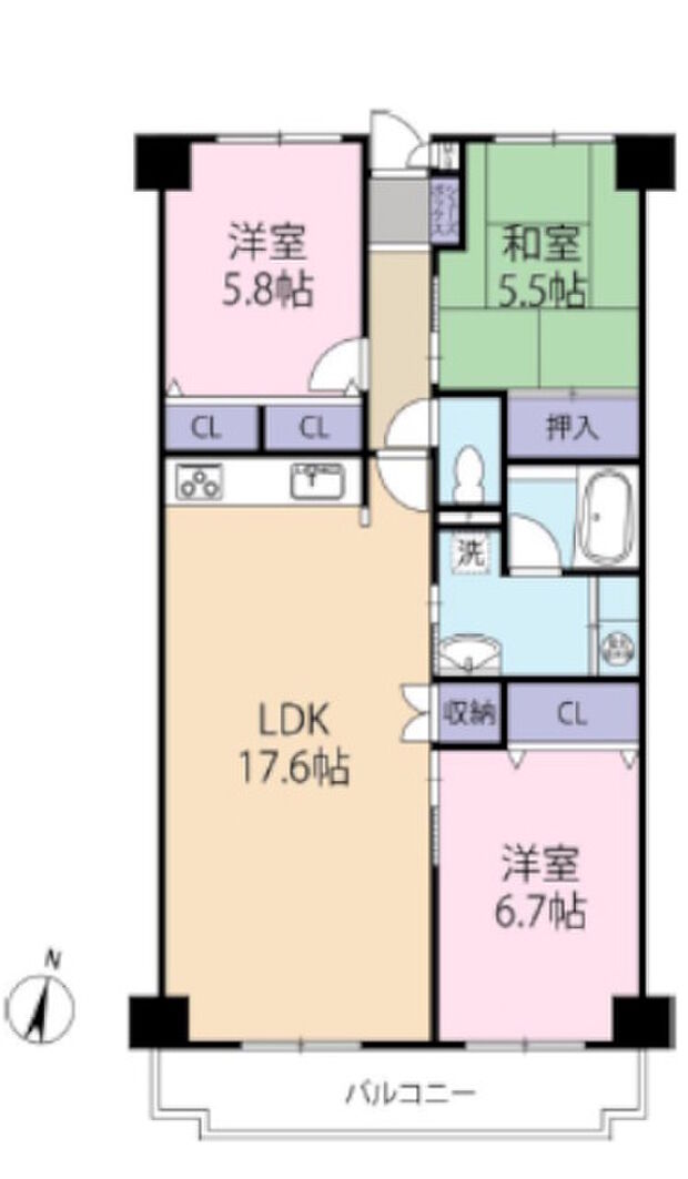 ロイヤルハイツ白川台(3LDK) 9階の間取り図