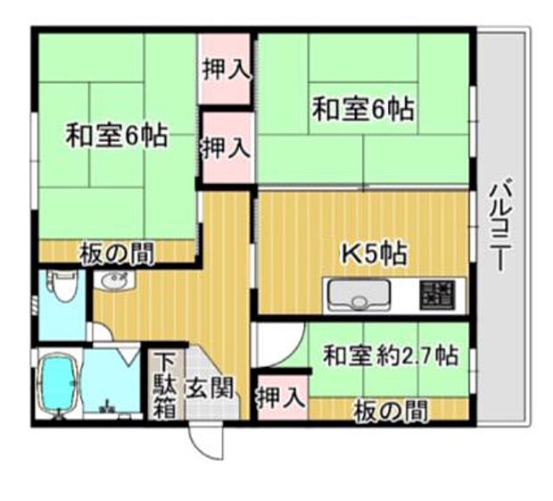 新多聞第2住宅116号棟(3K) 1階の間取り図