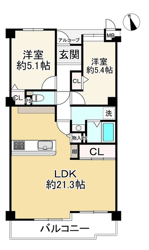 クレセント長田(2LDK) 3階の間取り図