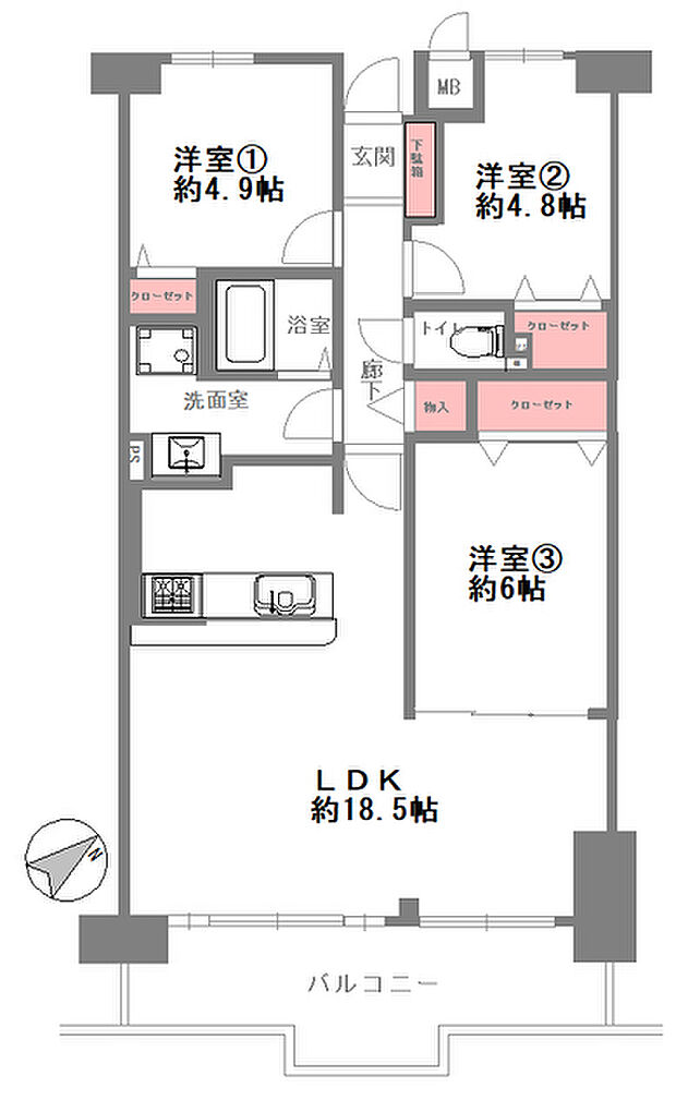 ファミールハイツ明石壱番館(3LDK) 7階の間取り図