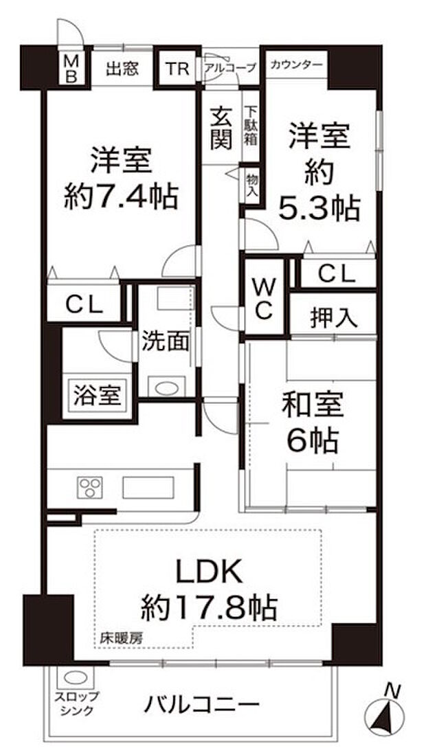 ディアエスタミオ舞子(3LDK) 4階の間取り図