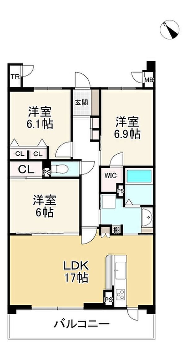 ジオコート栗東(3LDK) 9階の間取り図