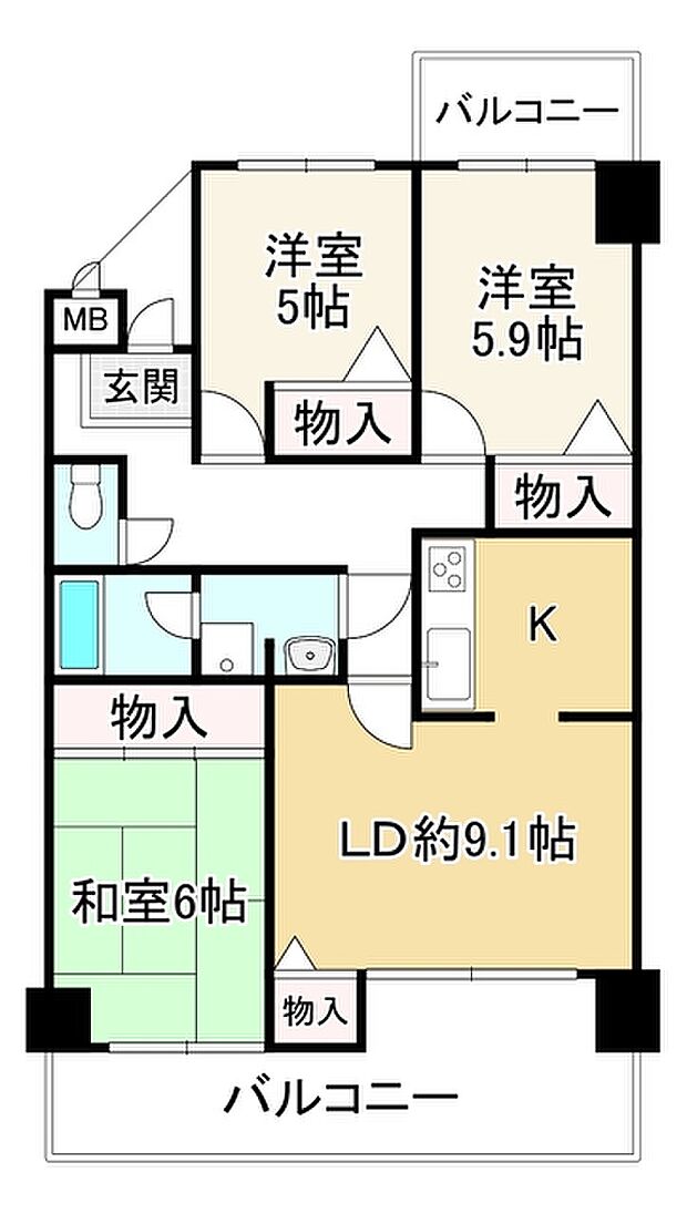 サニークレスト野洲(3LDK) 2階の間取り図