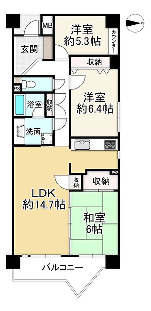 藤和ライブタウン八尾南(3LDK) 6階の間取り図