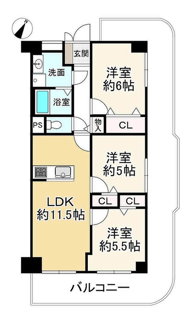 八尾ストークハイツ(3LDK) 8階の間取り図