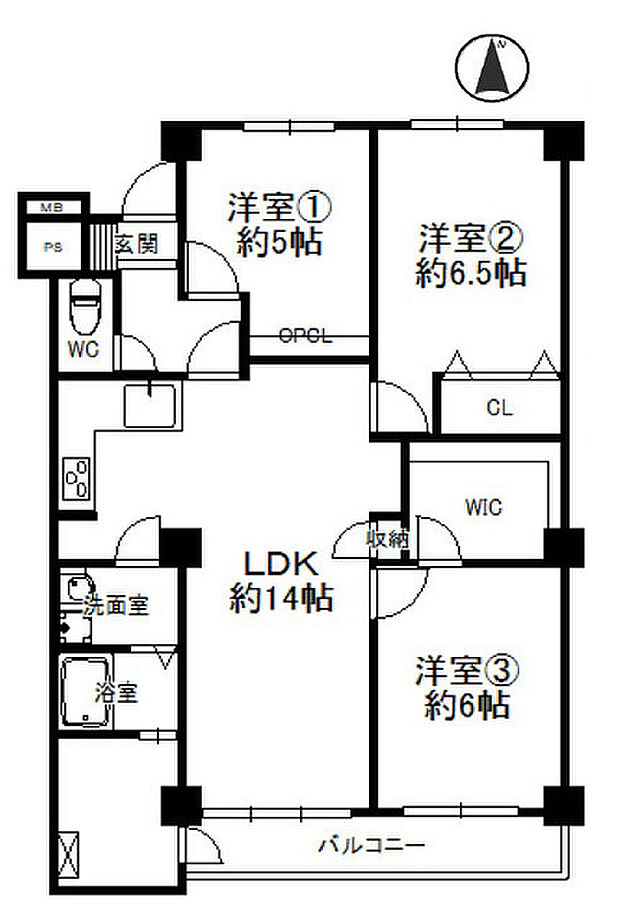 八戸ノ里グランド・マンションＢ棟(3LDK) 6階の間取り図