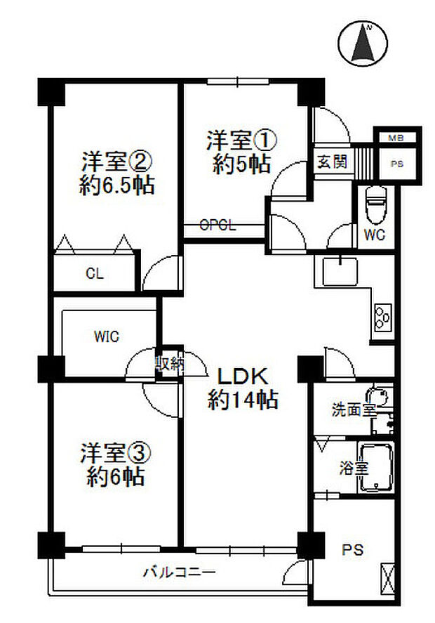 八戸ノ里グランドマンションＢ棟(3LDK) 6階の内観