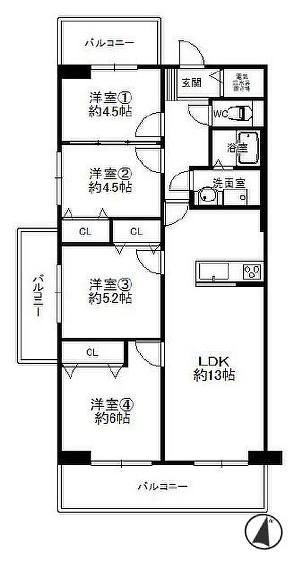 シャルム小阪参番館(4LDK) 2階の間取り図