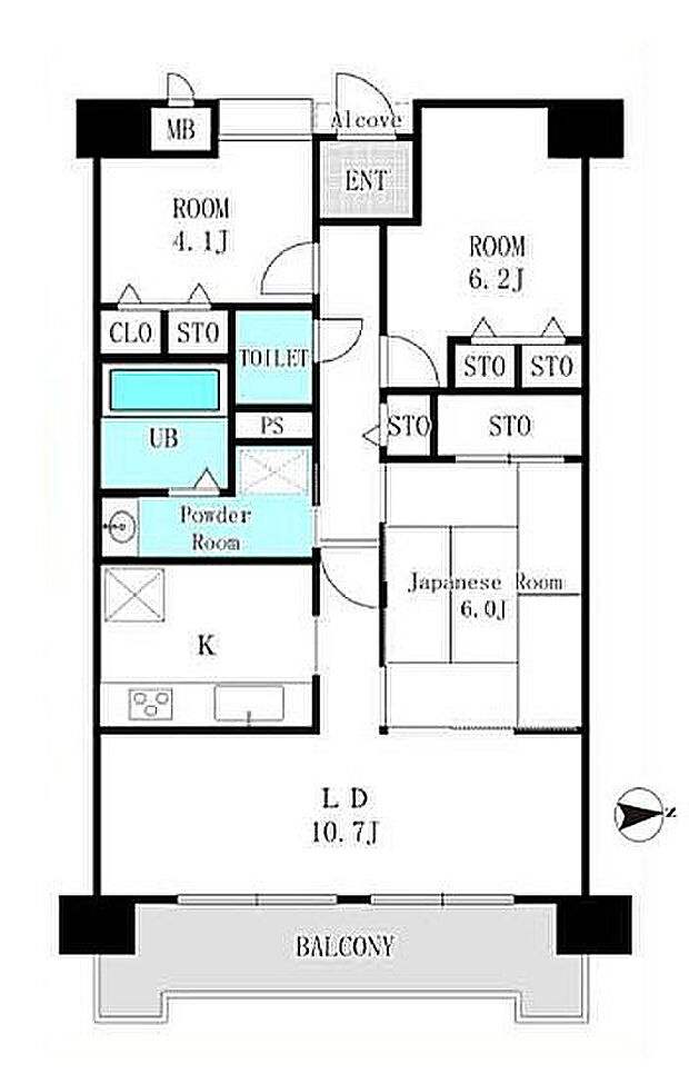 ローレルスクエア近鉄吉田一番館(3LDK) 9階の間取り図