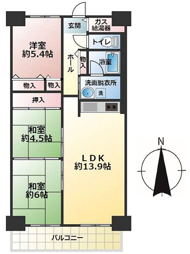八戸ノ里ニュースカイハイツ(3LDK) 9階の間取り図