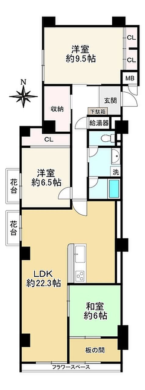 芦屋松浜ハイツ(3LDK) 1階の間取り図