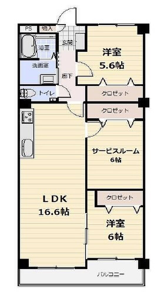 イスズハイツベル夙川公園(2SLDK) 3階の間取り図