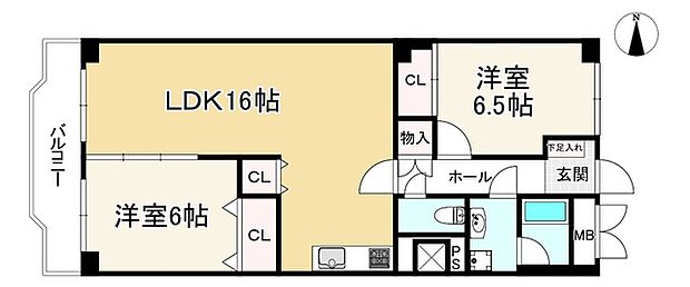 日興甲東園スカイマンション(2LDK) 3階の間取り図