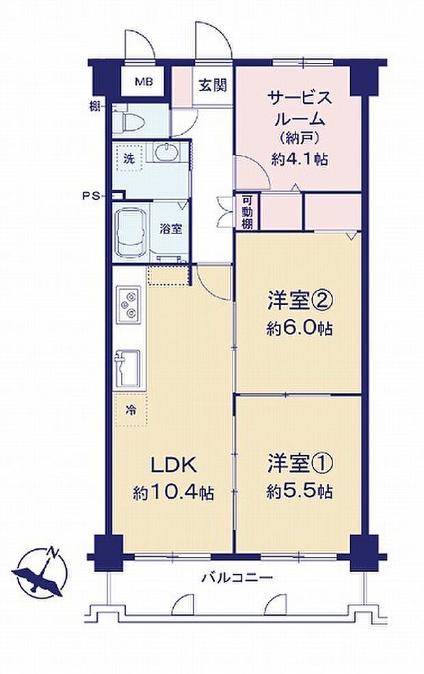 エクセレンス芦屋(2SLDK) 4階の間取り図