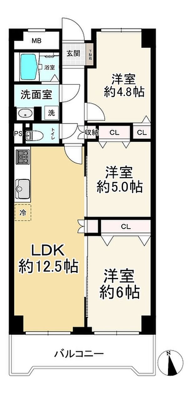 サンハイツ武庫之荘1号棟(3LDK) 7階の間取り図