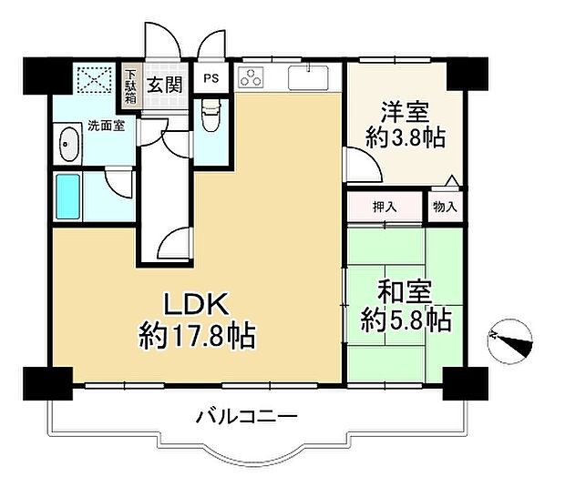 サンロイヤル北園田(2LDK) 9階の間取り図