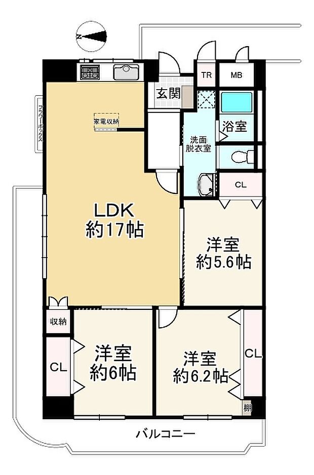 サンハイツ武庫之荘1号棟(3LDK) 3階の間取り図