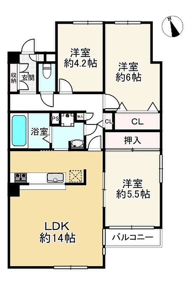 コスモ園田(3LDK) 2階の間取り図
