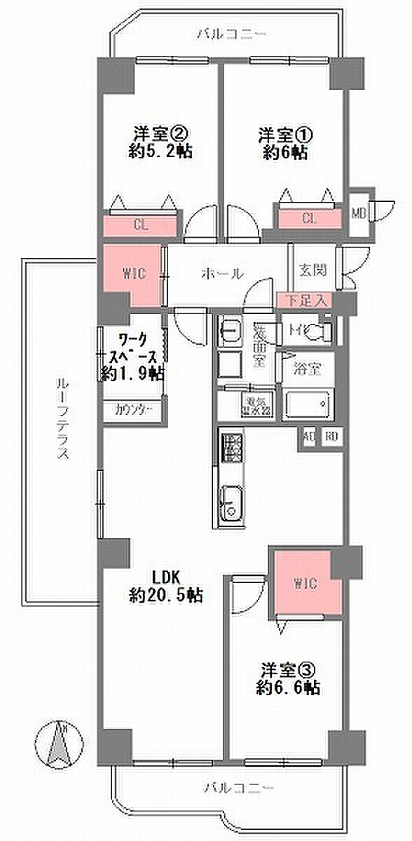 コンドミニアム魚崎(3LDK) 4階の間取り図