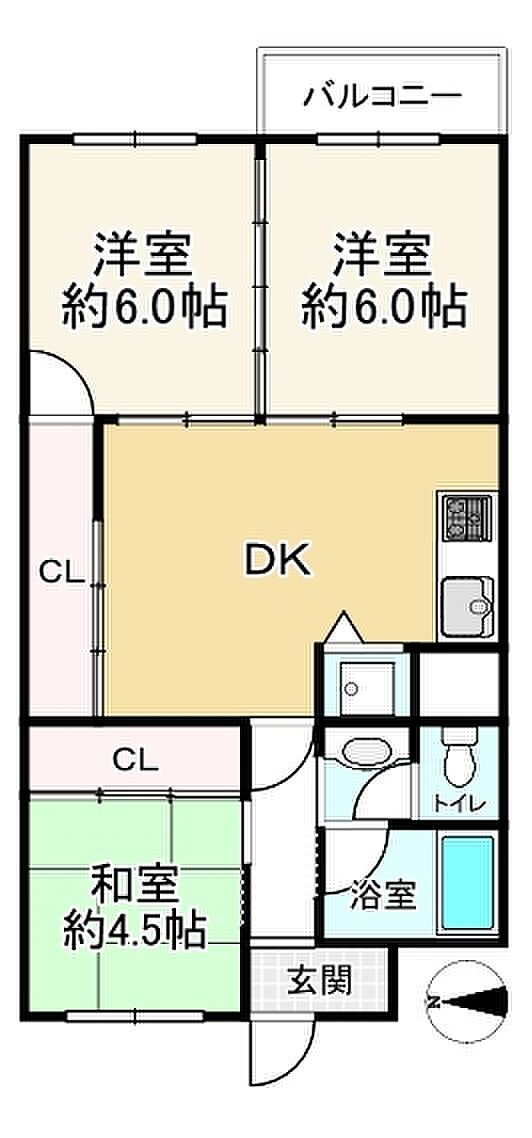 下の森住宅(3DK) 3階の間取り図