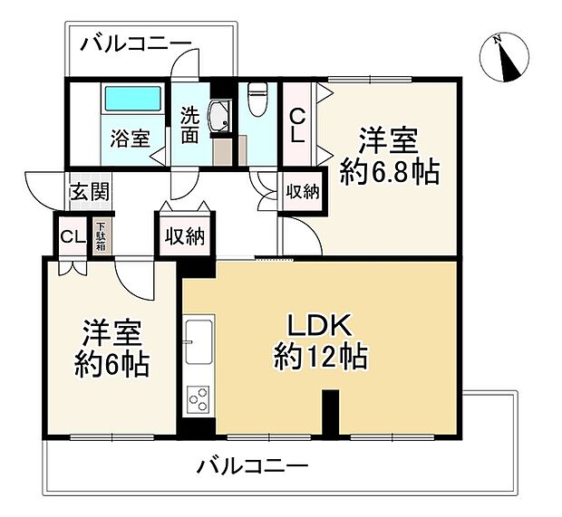 円明寺ヶ丘団地Ｌ棟(2LDK) 3階の間取り図