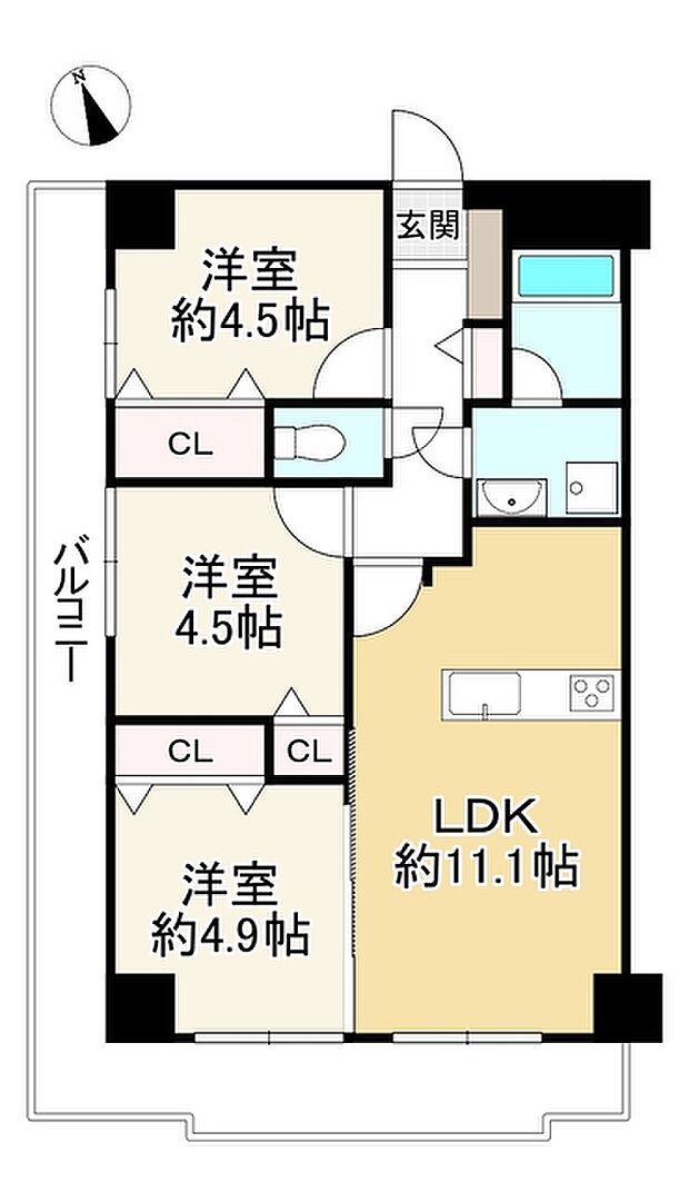 ユニハイム伏見(3LDK) 8階の間取り図