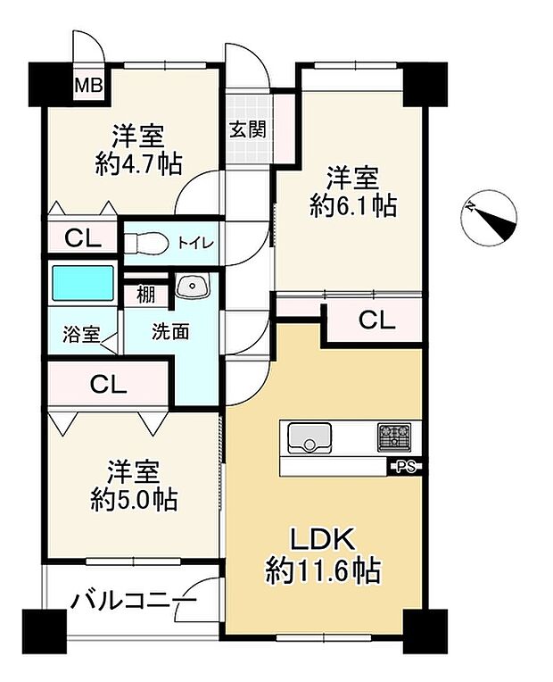 コスモ桂(3LDK) 5階の間取り図