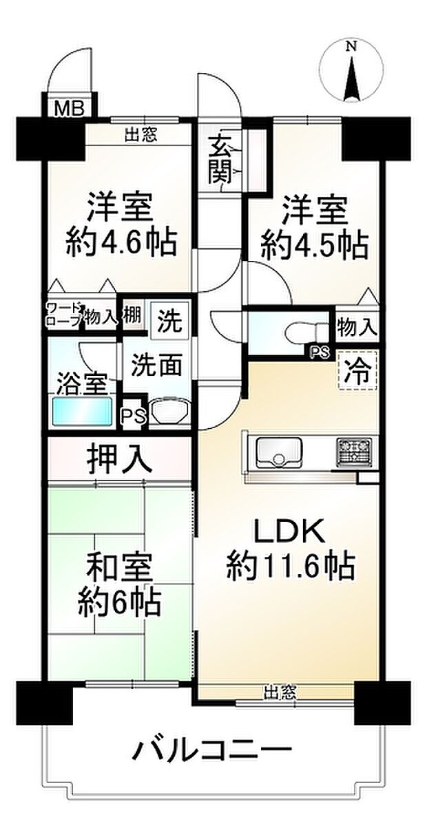 朝日プラザ伏見桂川(3LDK) 9階の間取り図