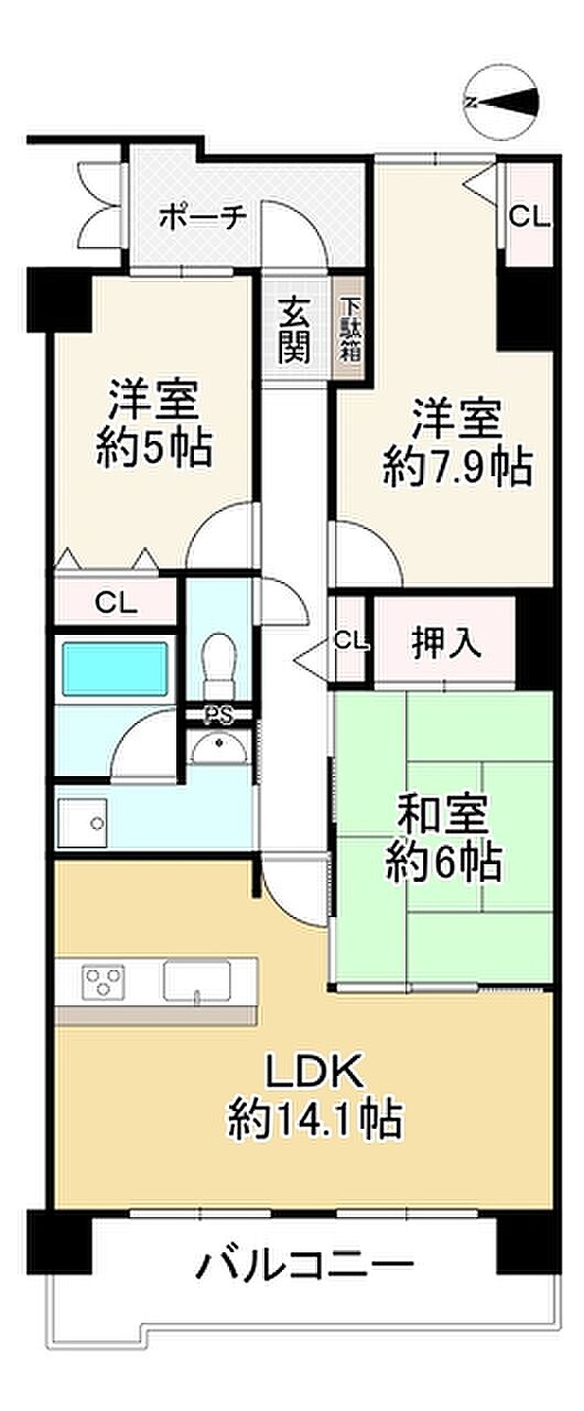 ペルル伏見桃山(3LDK) 5階の間取り図