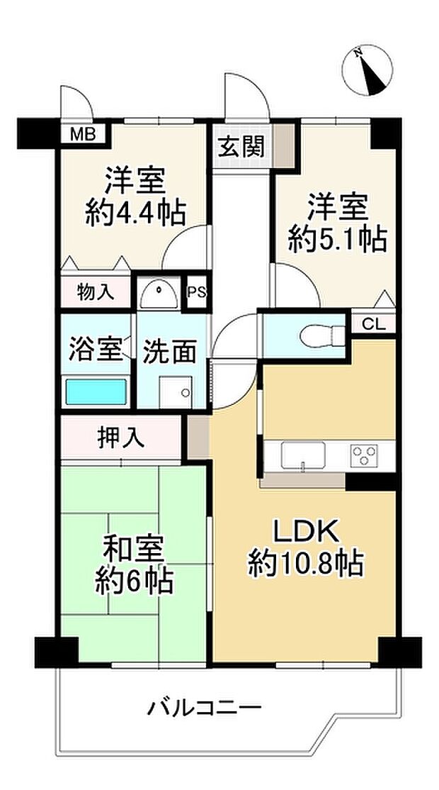 ライオンズマンション淀リバーサイド(3LDK) 6階の間取り図