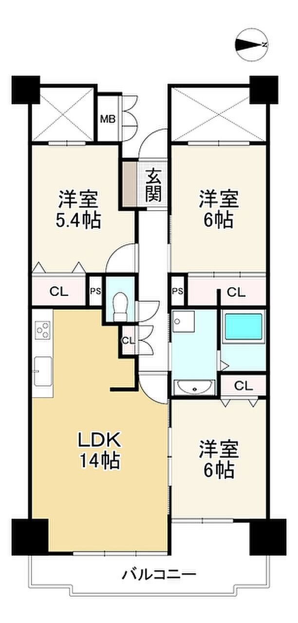 グランデュール鴨川III番館(3LDK) 5階の間取り図