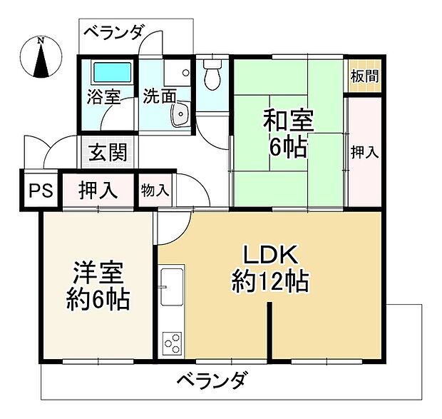円明寺ヶ丘団地Ｌ棟(2LDK) 2階の間取り図
