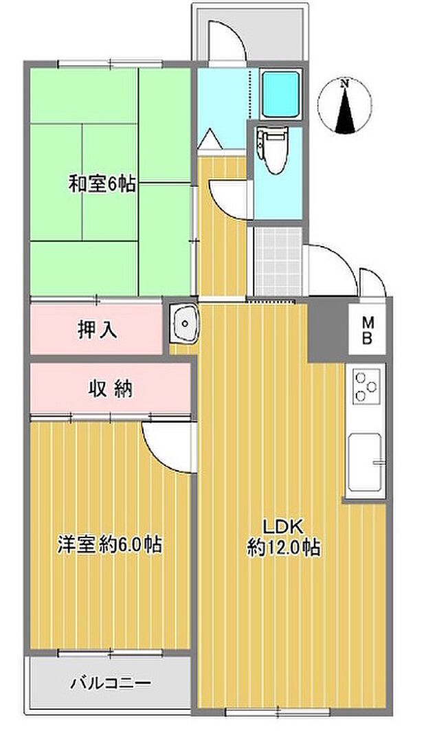 関目コーポＡ棟(2LDK) 4階の間取り図