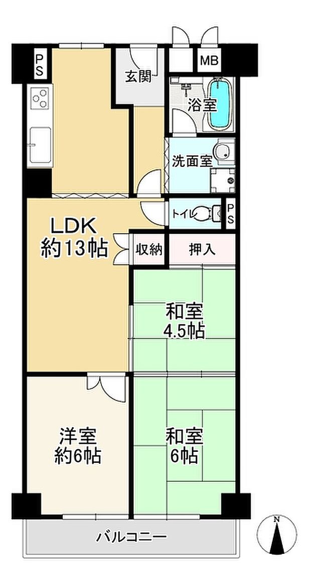 日商岩井京橋ハイツ(3LDK) 10階の間取り図