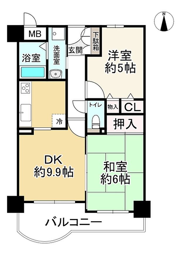 コスモ鶴見緑地(2DK) 4階の間取り図
