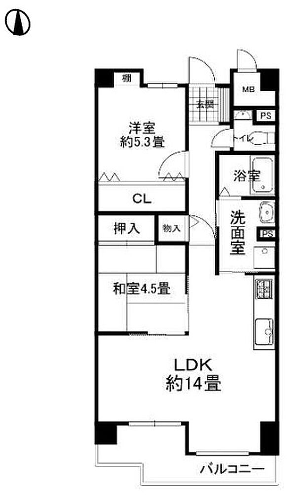 ユニライフ城東鶴見(2LDK) 2階の間取り図
