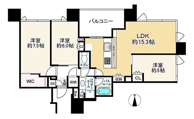 シティタワー梅田東(3LDK) 19階の間取り図